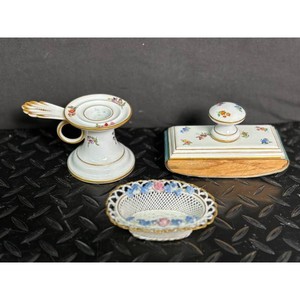 White Porcelain Floral Vanity Set 3 Pieces