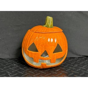Orange Ceramic Pumpkin Candy Jar with Lid, 5 in Tall