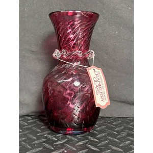 Pilgrim Cranberry Glass Swirl Vase with Applied Clear Ring
