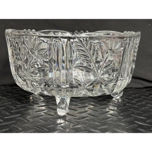 Clear Cut Crystal Footed Bowl with Floral Starburst Pattern