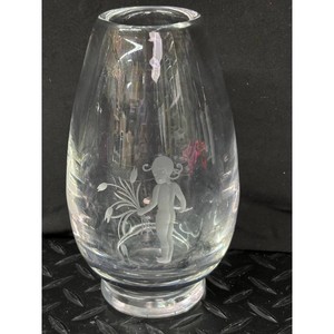 Clear Glass Decorative Vase with Figural Etching and Floral Design