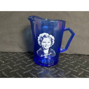 Blue Glass Pitcher with Shirley Temple Portrait