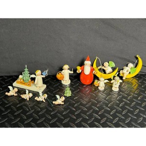 Hand-Painted Wood Christmas Angel & Santa Figurines Set, 10 Pieces