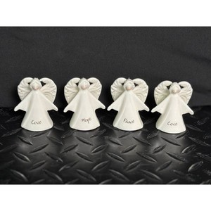 White Ceramic Angel Figurines Set � Love Hope Peace 4 Pieces