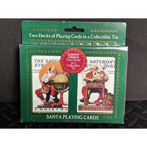 Norman Rockwell Christmas Tin with 2 Decks Playing Cards
