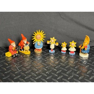 Wood Hand-Painted Sun and Moon Figurines 7-Piece Set