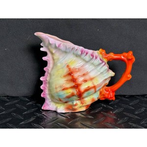 Pastel Shell Ceramic Creamer Pitcher with Orange Handle