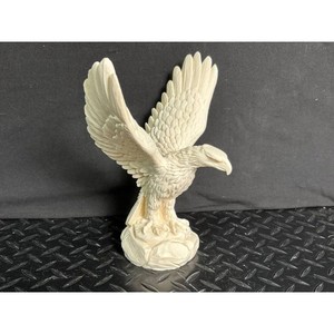 White Ceramic Eagle Statue Figurine - Decorative Accent Piece on Wood Base