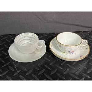Porcelain Teacup and Saucer Set � Floral Gold Trim, 2 Pieces