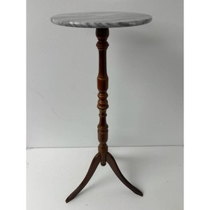 Gray Marble Top Wood Pedestal Accent Table � Round, 1 Piece