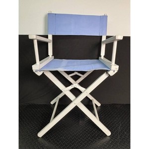 Light Blue Canvas Folding Directors Chair with White Frame