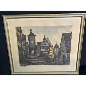 Framed Color Print of Rothenburg Town Scene