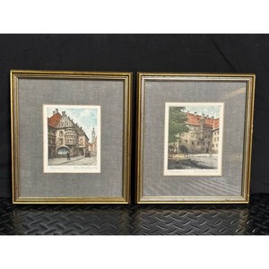 Framed Etching Print Pair � Munich Street Scenes, Signed