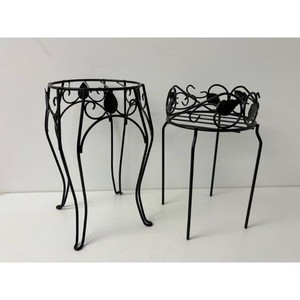 Black Metal Leaf Scroll Plant Stands Pair