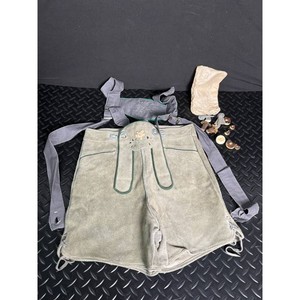 Gray Felt Leather Dirndl Apron Set with Buttons and Straps