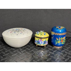 Arabia White Ceramic Floral Trinket Boxes Set of 3