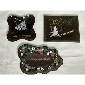 Black Glass Christmas Trinket Dishes Set of 3