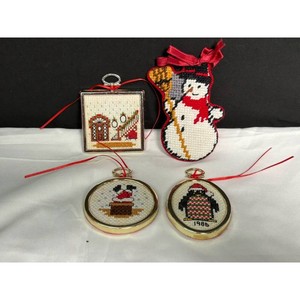 Handmade Christmas Needlepoint Ornament Set � 4 Pieces