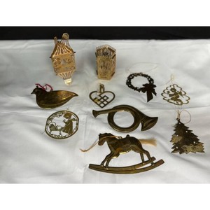 Gold Tone Metal Christmas Ornaments Set � 8 Pieces, Lanterns & Figures