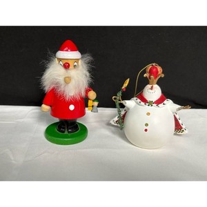 Hand-Painted Wood Christmas Santa and Snowman Figurines 2 Pc