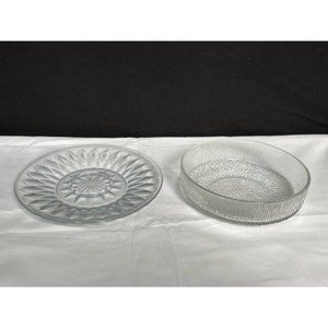 Clear Glass Pressed Pattern Plate and Bowl Set, 2 Pieces