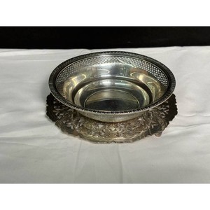 Silver Plate Ornate Bowl and Filigree Underplate 2 Pieces