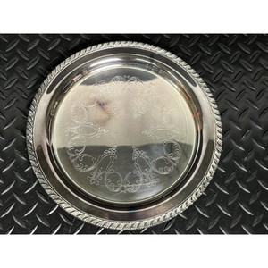 Silver Plate Oval Serving Tray with Engraved Scroll Border