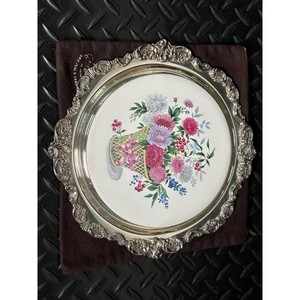 Wallace Silver Plate Floral Round Tray with Stand