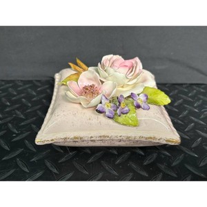 Pink Ceramic Floral Square Trinket Dish with Raised Flowers