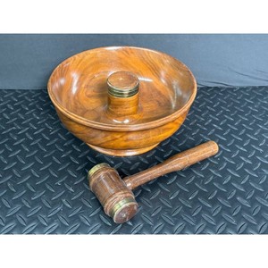 Wooden Gavel and Bowl Set with Brass Accents, 2 Pieces