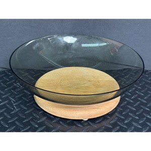 Smoked Glass Wood Base Covered Bowl with Lid