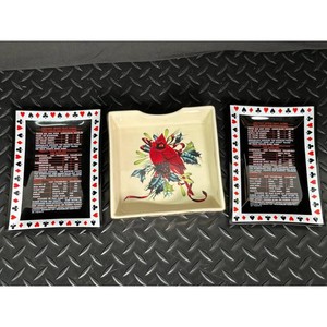 Cream Porcelain Bridge Scoring Cards Set � Red Bird Motif, 3 Pieces