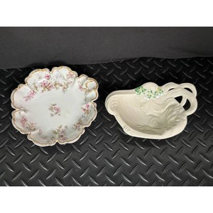 Belleek Irish Porcelain Serving Dish & Creamer Set � Floral Pattern