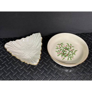 Lenox White Porcelain Serving Dish with Gold Trim and Floral Accent