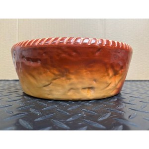 Orange and Cream Ceramic Serving Bowl with Red Banded Rim