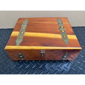 Mid-Century Wood Box with Hinged Lids and Brass Hardware