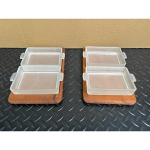 Mid-Century Wood & Frosted Acrylic Serving Tray Set � Appetizer Condiment Dishes