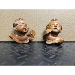 Carved Wood Putti Head Wall Plaques � Baroque Cherub Angel Decor, Pair