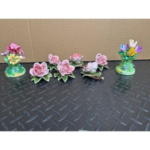 Hand Painted Porcelain Floral Vases - Shabby Chic Bouquet Display