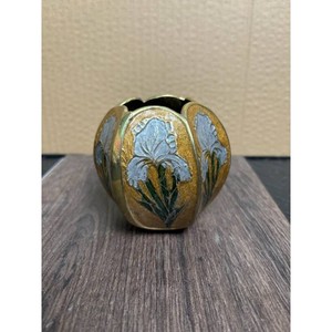 Japanese Satsuma Ceramic Vase - Iris Floral Motifs - Gold Gilt Compote
