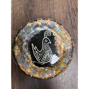 Artisan Ceramic Bowl with Rooster Design - Raku Style Decorative Dish