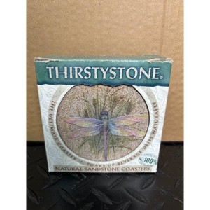 Thirsty Stone Natural Sandstone Coasters Set of Four - Dragonfly Design