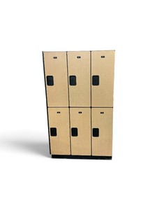 Salsbury Industries 2-tier designer wood locker in maple finish.