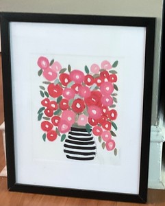 Framed Flower Picture with Black and White Vase