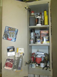 Variety of motor oils, fluids, spark plugs and additional greases and hardware