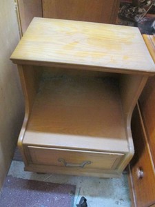 Vintage wood end table with drawer approx 52x19x34in