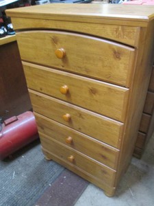 Wood laminate 5-drawer highboy dresser approx 30x16x49in