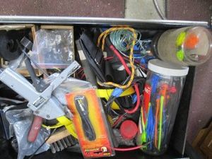 Content of toolbox drawer to include a variety of colorful zip ties, turbo sheer attachment, cable tie toil and more