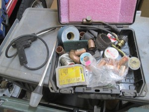 Bernz-O-Matic Soldering iron with various copper fittings and other supplies and hardside Dewalt case