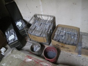 Large collection of lead bars amongst 2-ammo boxes, milk crate and a box